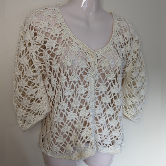 Sweaters - Crochet knit cardigan sweater small medium